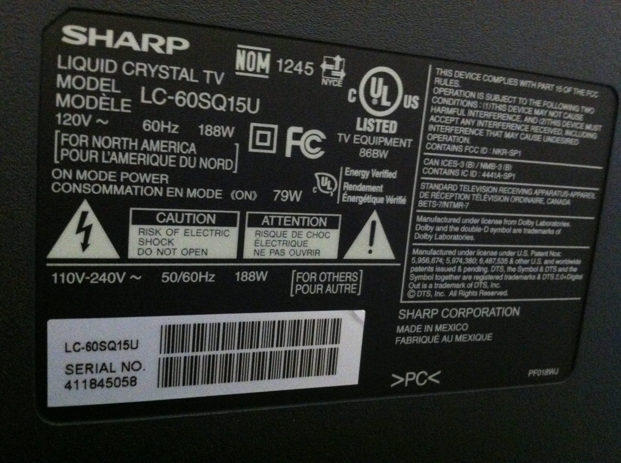 Find Serial Number Sharp Tv